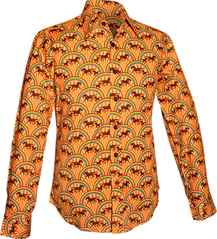 Chenaski | Overhemd Seventies Rainbows & Horses creme met regenboog 