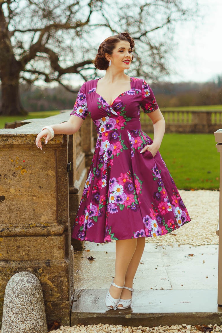 Hearts & Roses | Swing jurk Berry Blossom cyclaam en lila bloemen