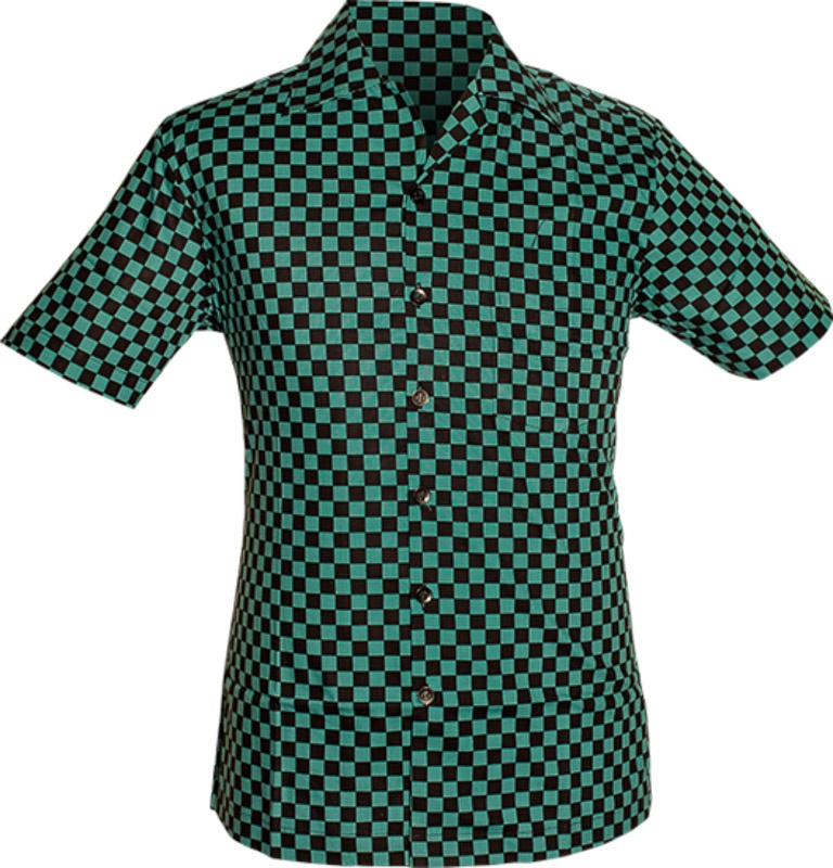 Chenaski | Overhemd korte mouw, two tone Blocks, petrol zwart