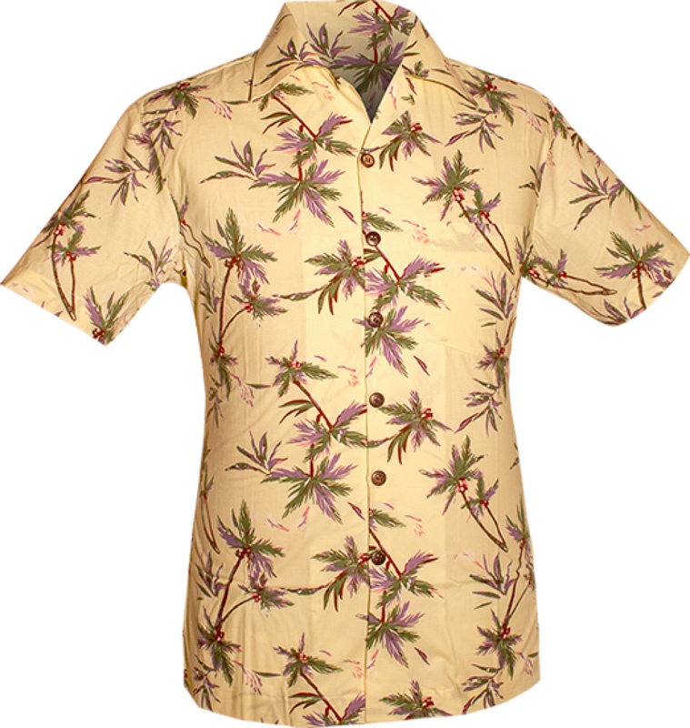 Chenaski | Overhemd korte mouw, Palms creme, bruin lilac