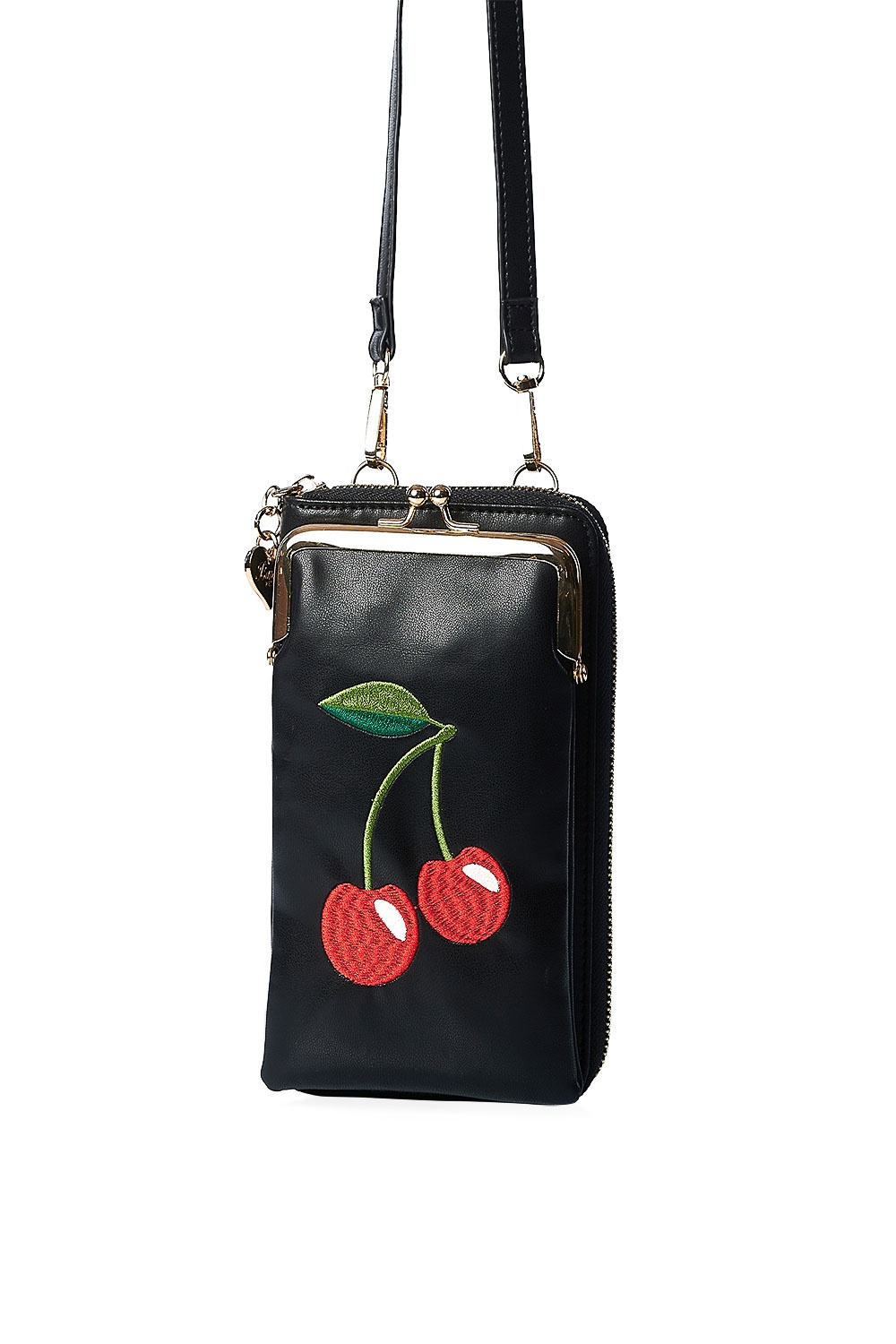Banned | Zwarte cross body telefoon tas, Cherrie pie