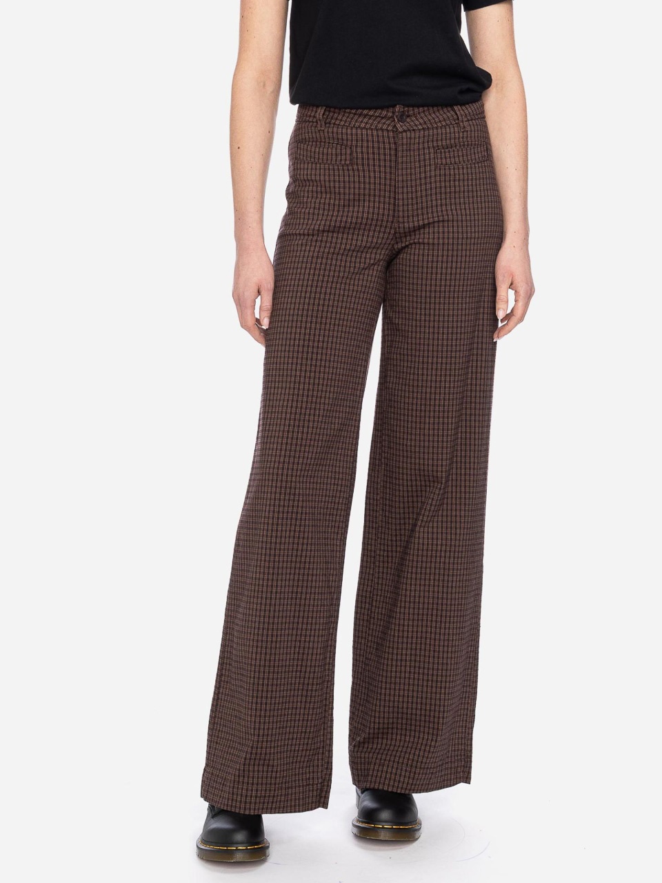 ATO Berlin | Hoge taille broek Lacy met rechte wijde pijpen bruin bordeaux geruit ATO Berlin | Hoge taille broek Lacy met rechte wijde pijpen bruin bordeaux geruit
