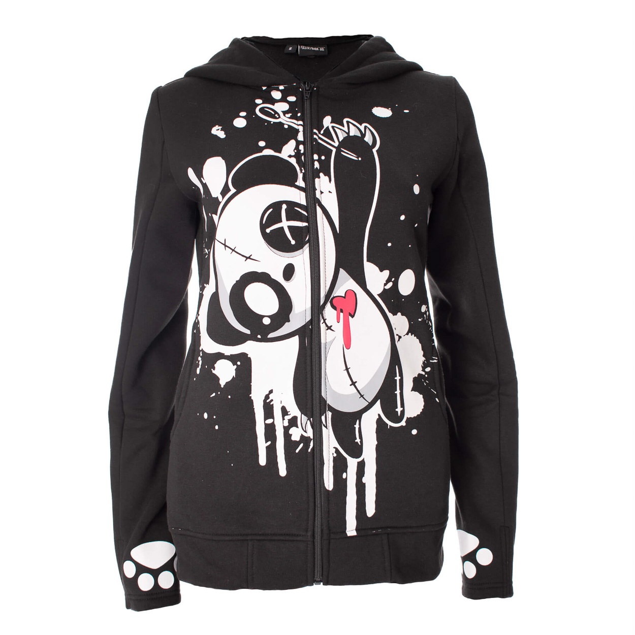 Killer Panda | Hoody met rits Kp Heartbleed met Panda, pootjes en oren
