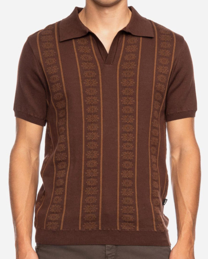 ATO Berlin | Polo Charles, bio katoen, bruin jacquard patroon ATO Berlin | Polo Charles, bio katoen, bruin jacquard patroon