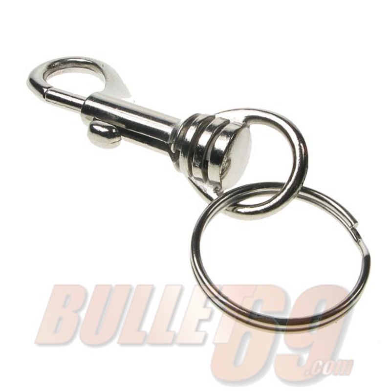 Bullet69 | Metalen Clip Sleutelhanger, zilverkleurig met ring
