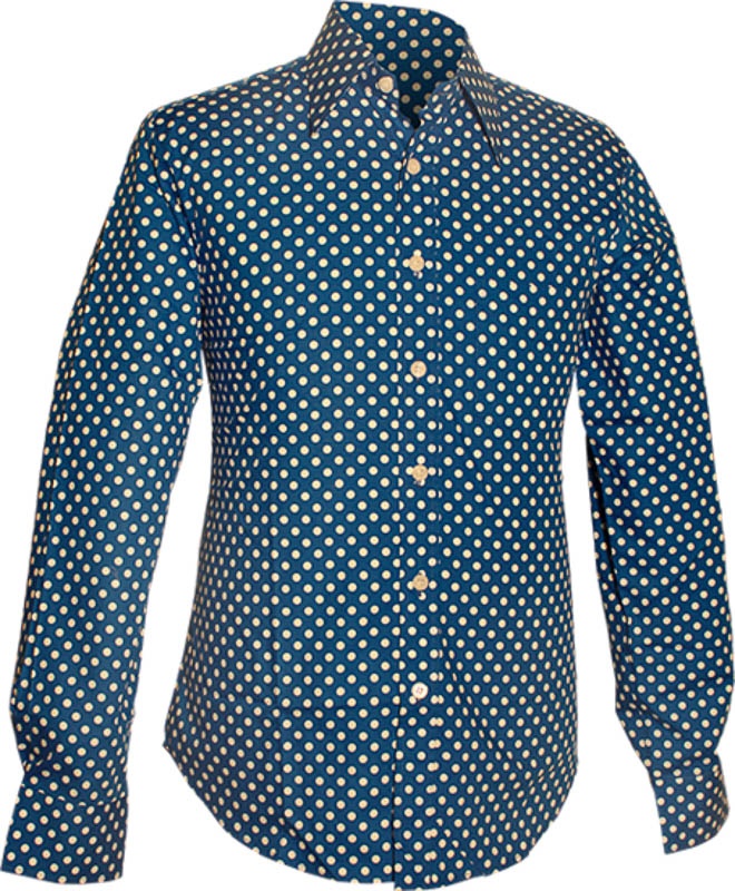 Chenaski | Overhemd 70's, Polka Dots blauw wit gestipt