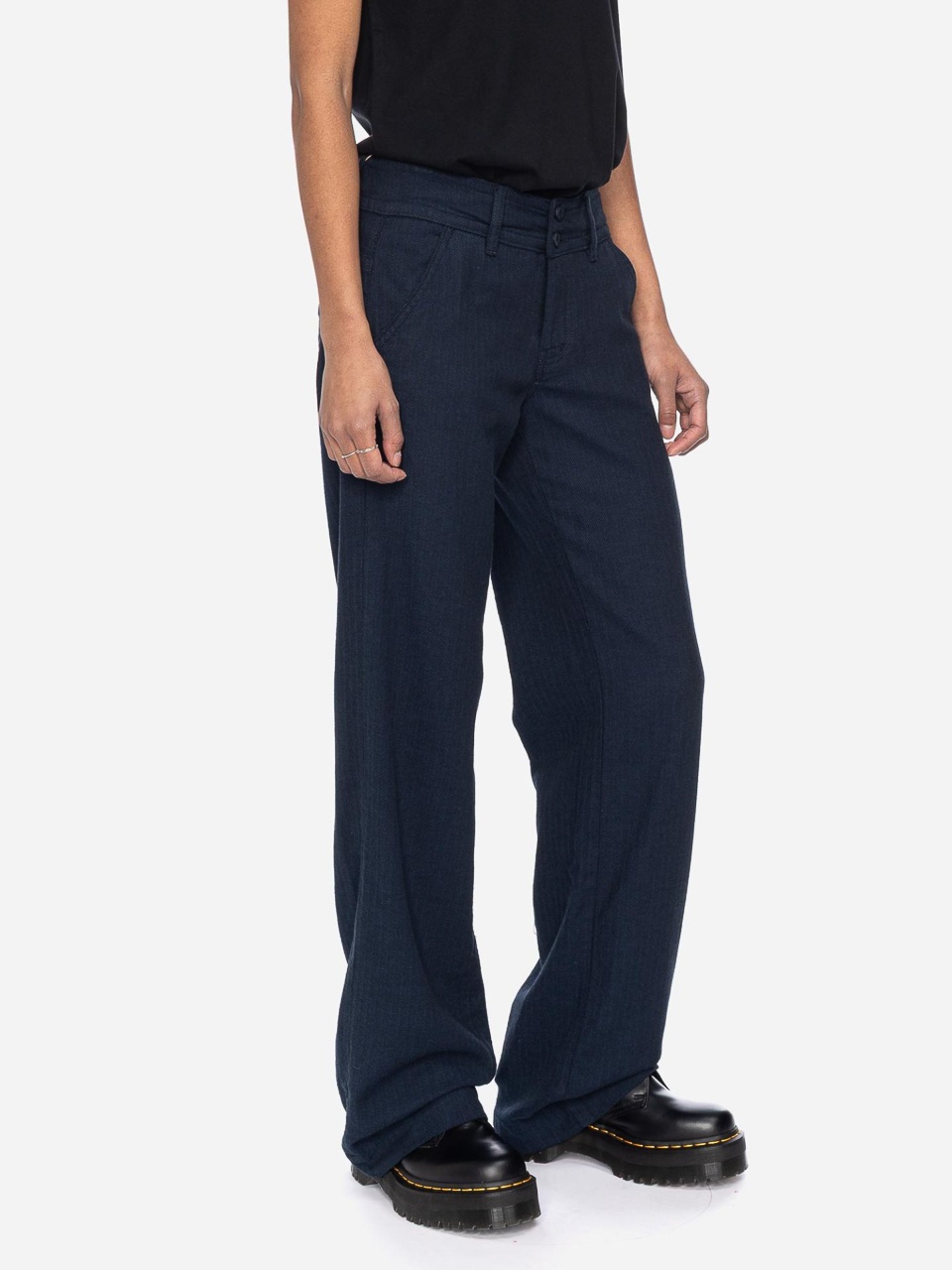 ATO Berlin | Pantalon Lilia, met blauw visgraat patroon, biokatoen ATO Berlin | Pantalon Lilia, met blauw visgraat patroon, biokatoen