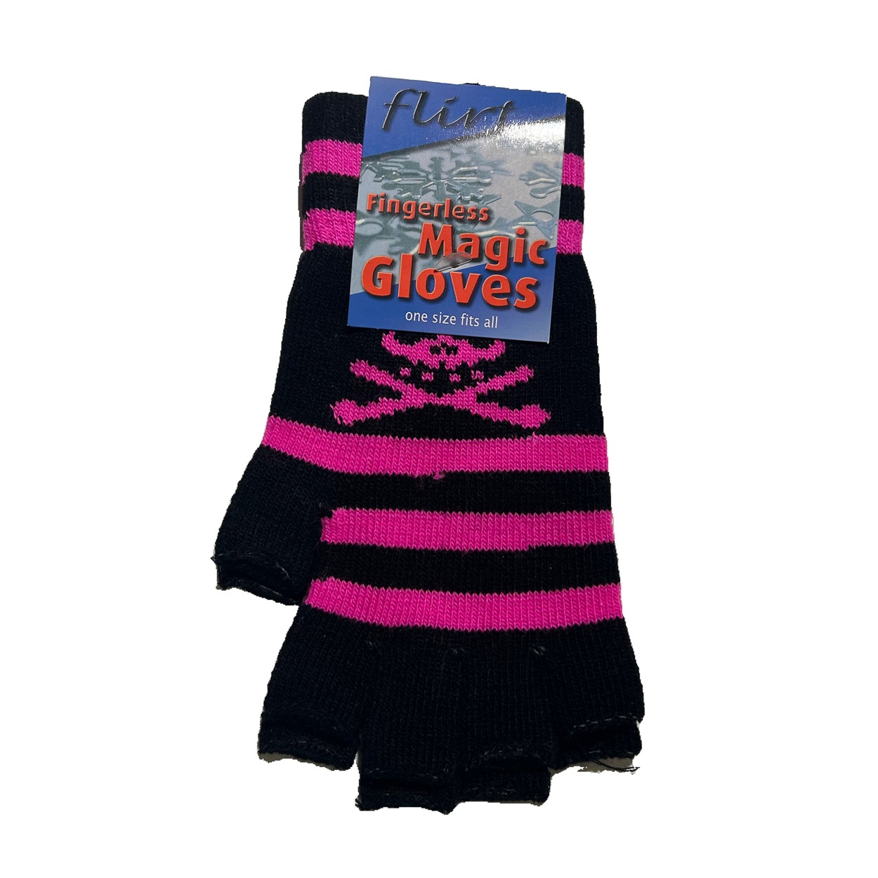 Flirt | Vingerloze handschoenen zwart fris-roze bone & skull