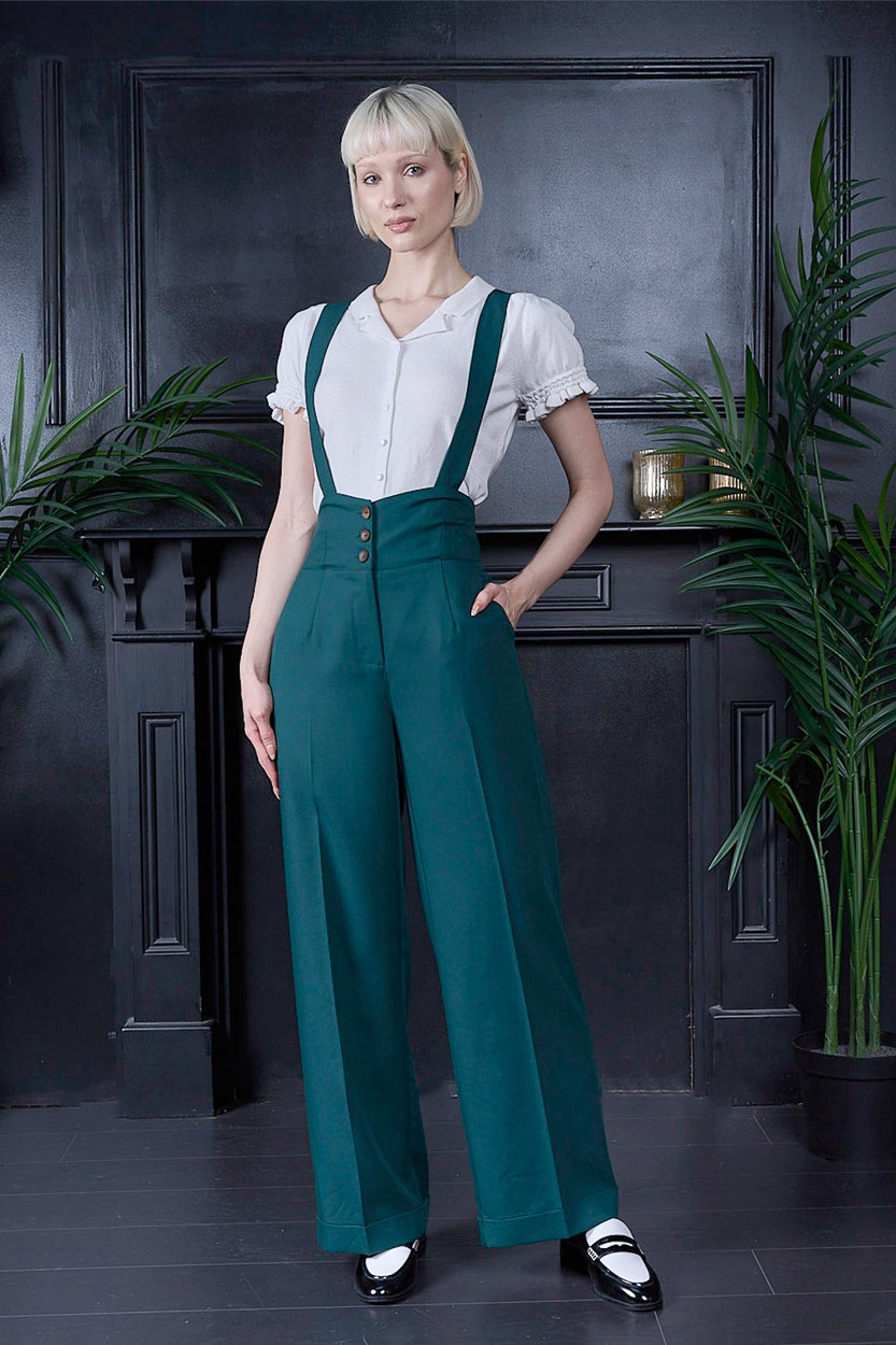 Banned | Her Favourites pantalon groen met hoge taille en schouderbanden, Queen-size
