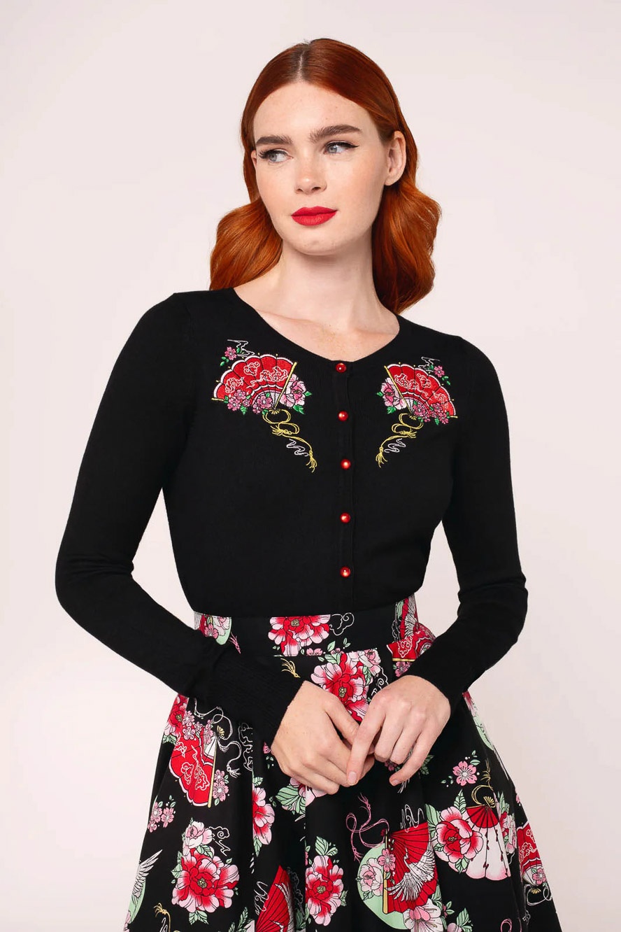 Hell Bunny | Cardigan Yuna met waaiers en bloemen borduursels