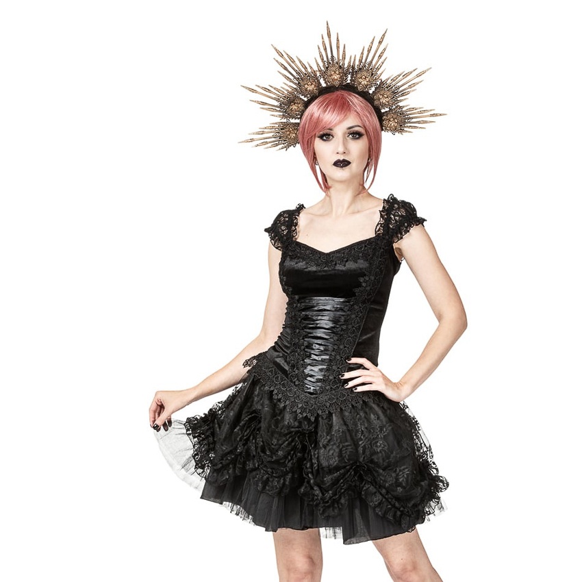 Sinister | Gothic minirok Roxanne, met zwarte kanten laagjes