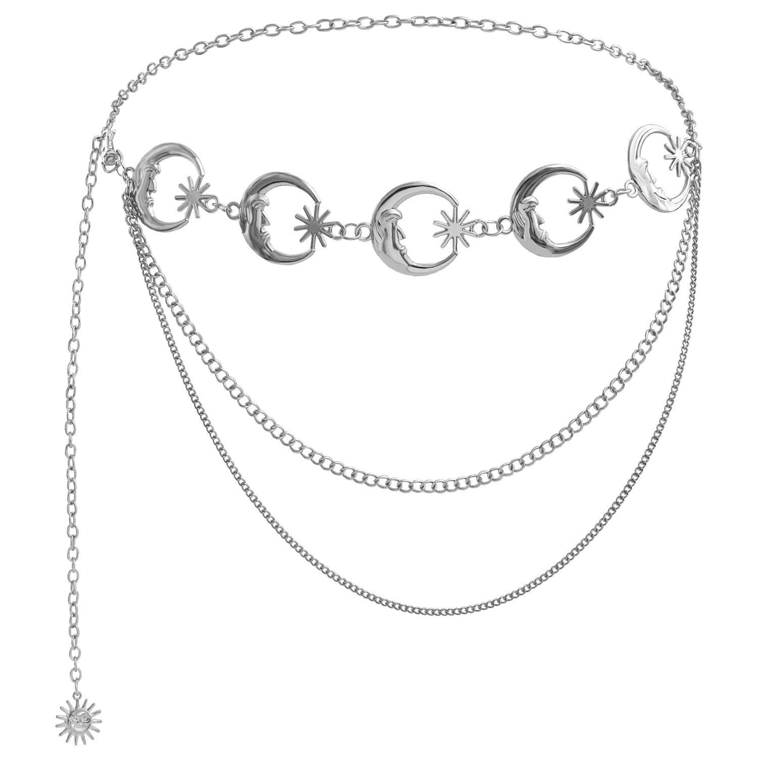 Zacharia | 3 dubbele Goth-heupketting met maantjes en sterren Zacharia | 3 dubbele Goth-heupketting met maantjes en sterren