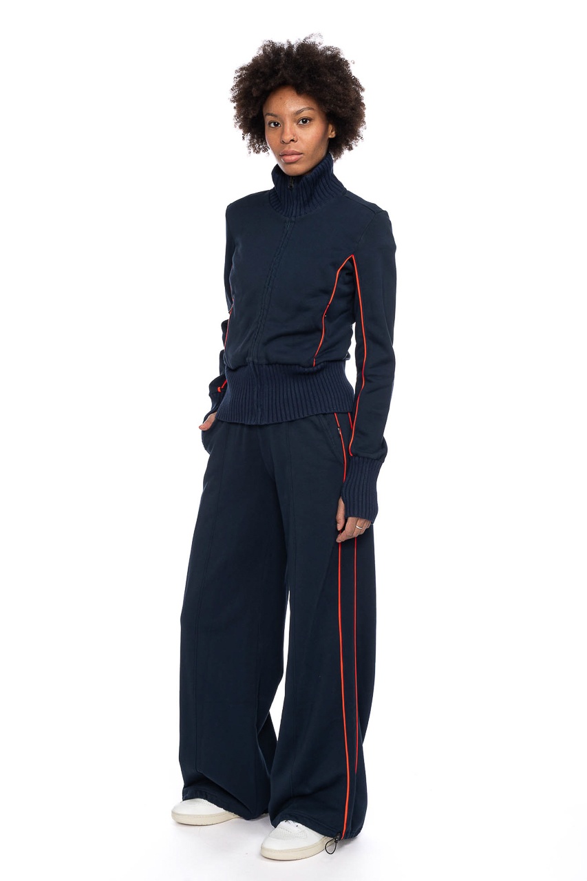 ATO Berlin | Hoge taille broek Jesse in navy met oranje streep