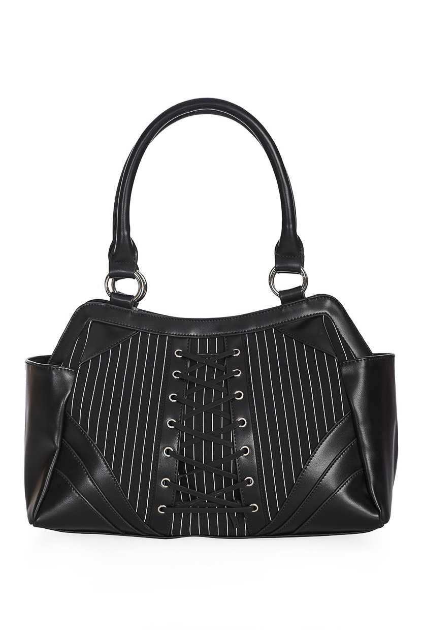 Banned | Handtas Black Core met pinstripe en corset detail