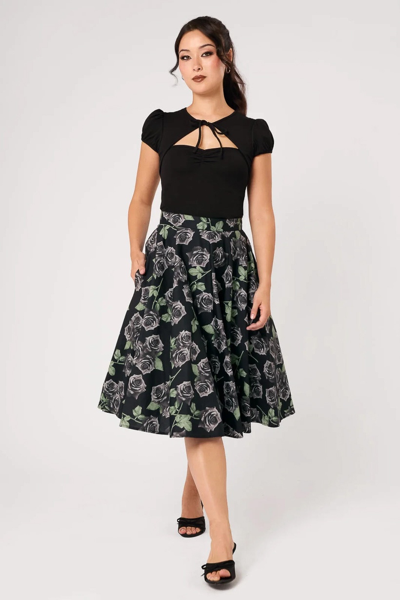 Hell Bunny | Jaren 50 rok Romance Noire zwart met rozen Hell Bunny | Jaren 50 rok Romance Noire zwart met rozen