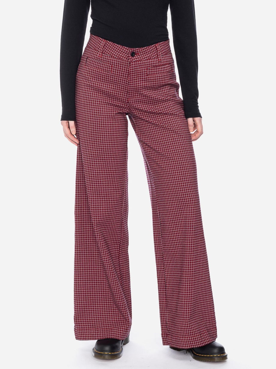 ATO Berlin | Hoge taille broek Lacy met rechte wijde pijpen rood geruit