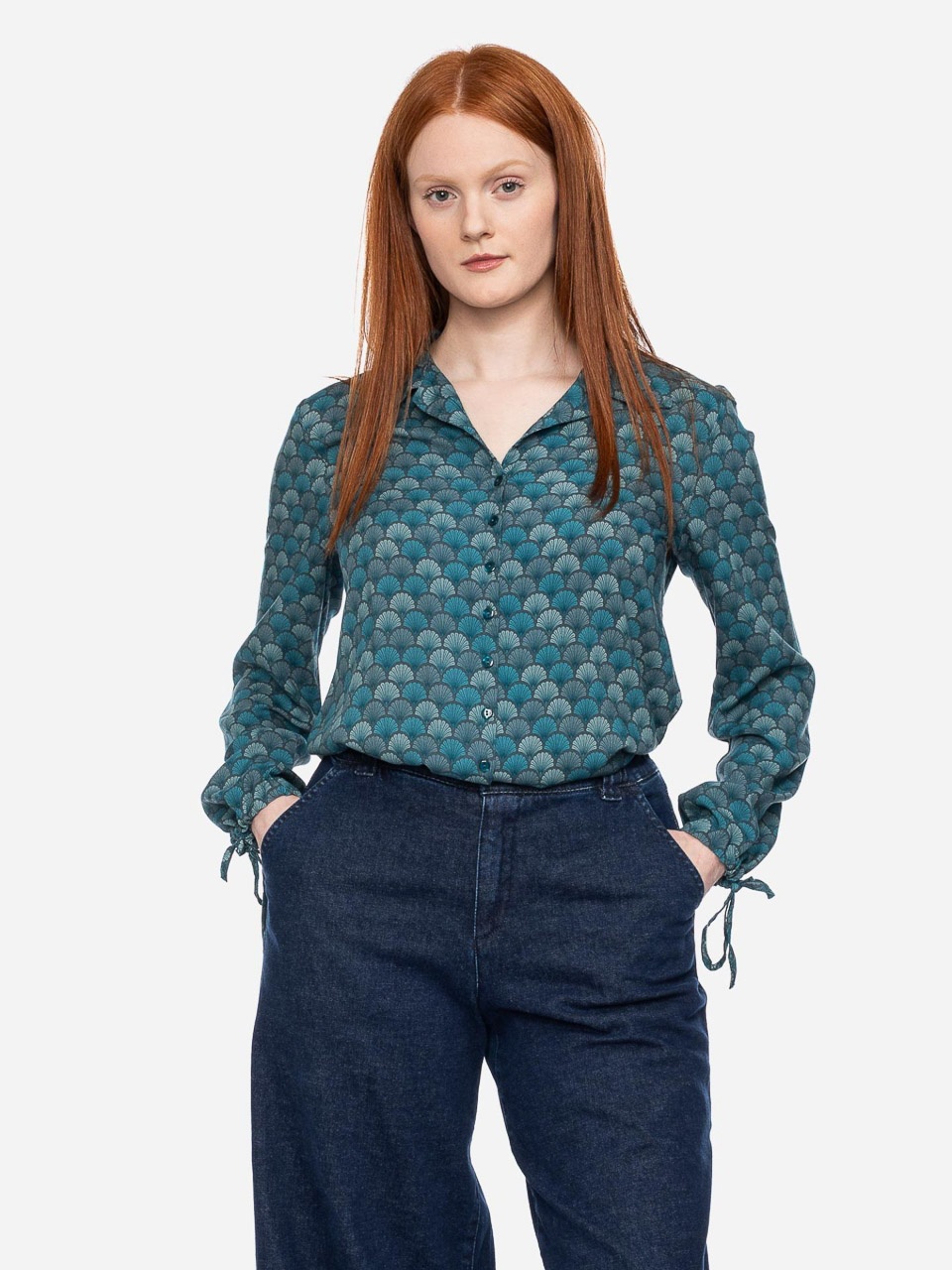 ATO Berlin | Blouse Liana met teal petrol retro patroon, eco-viscose