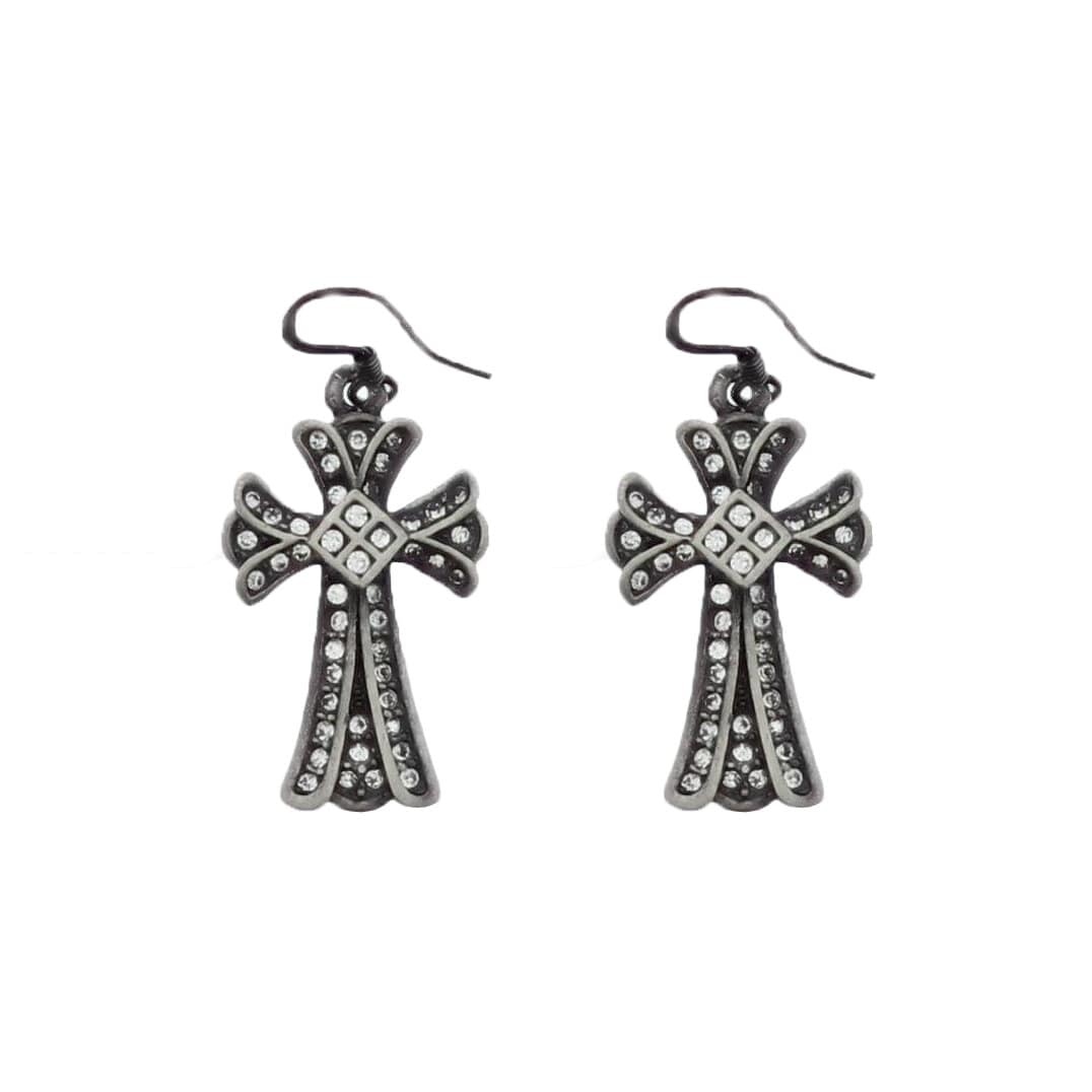 Zacharia | Zilverkleurige oorbellen met Clover kruis en diamantjes