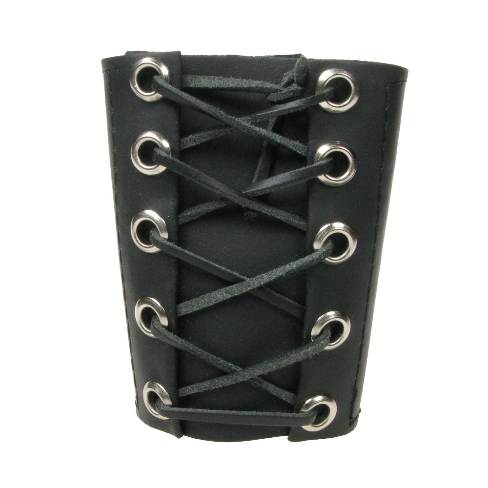Bullet69 | Brede zwarte leren armband met ringetjes en corset veter Bullet69 | Brede zwarte leren armband met ringetjes en corset veter