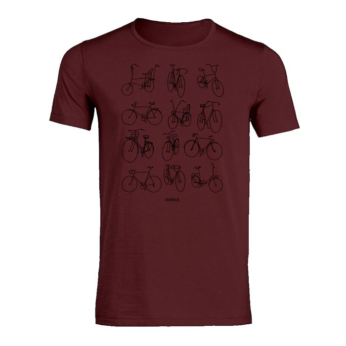 T-shirt Retro bikes, bio katoen bordeaux T-shirt Retro bikes, bio katoen bordeaux