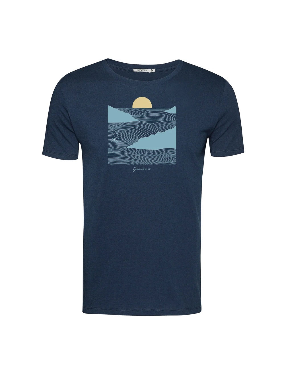 Green Bomb | T-shirt windsurf cliff, navy blauw bio katoen