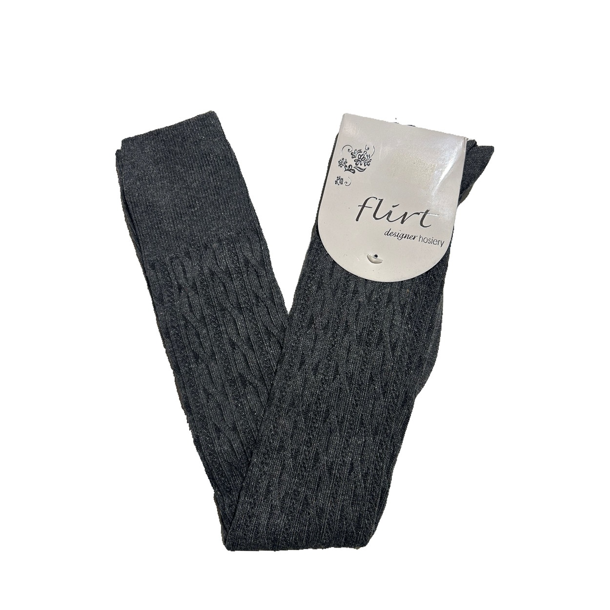 Flirt | Overknee sokken effen grijs met fijn kabelpatroon, wol