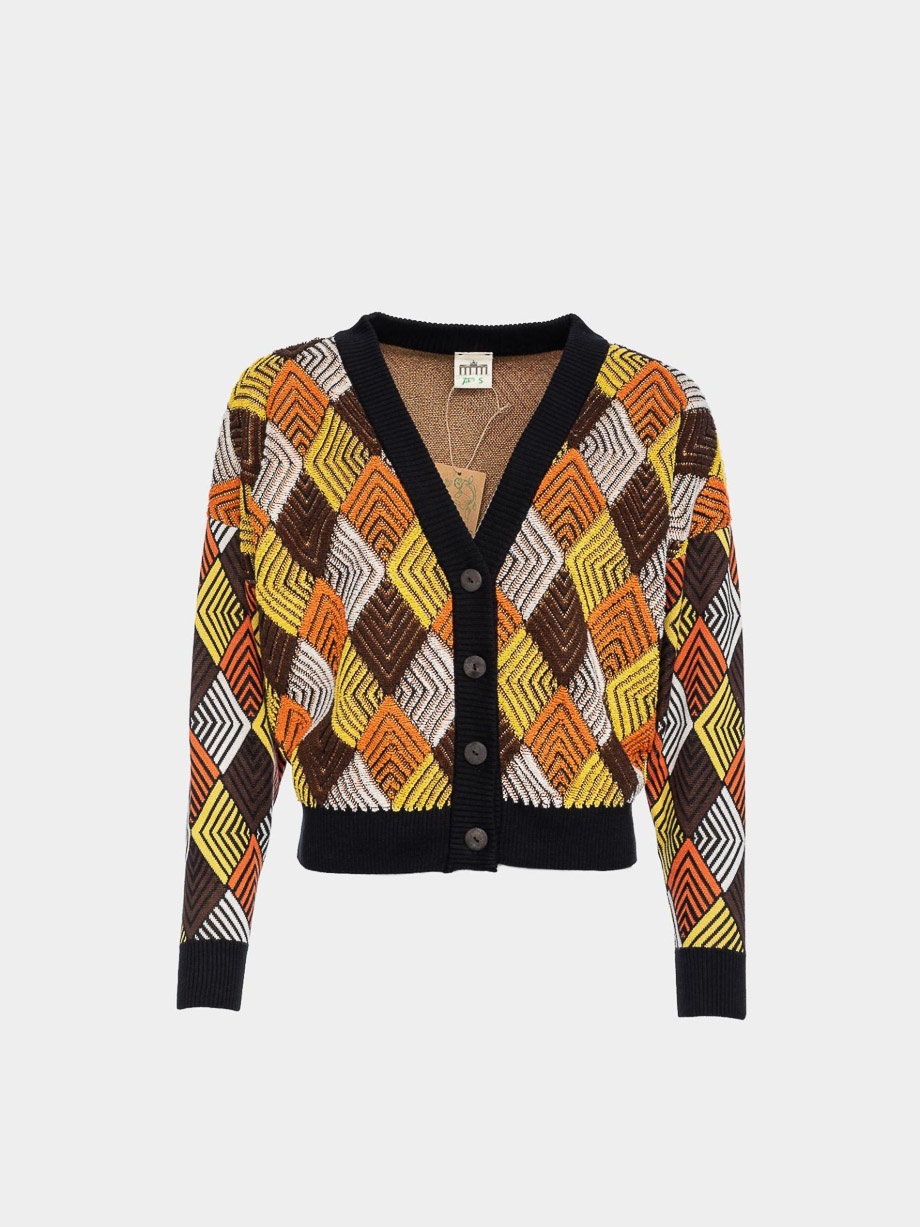 ATO Berlin | Vest Smilla met bruin, geel geruit Retro patroon