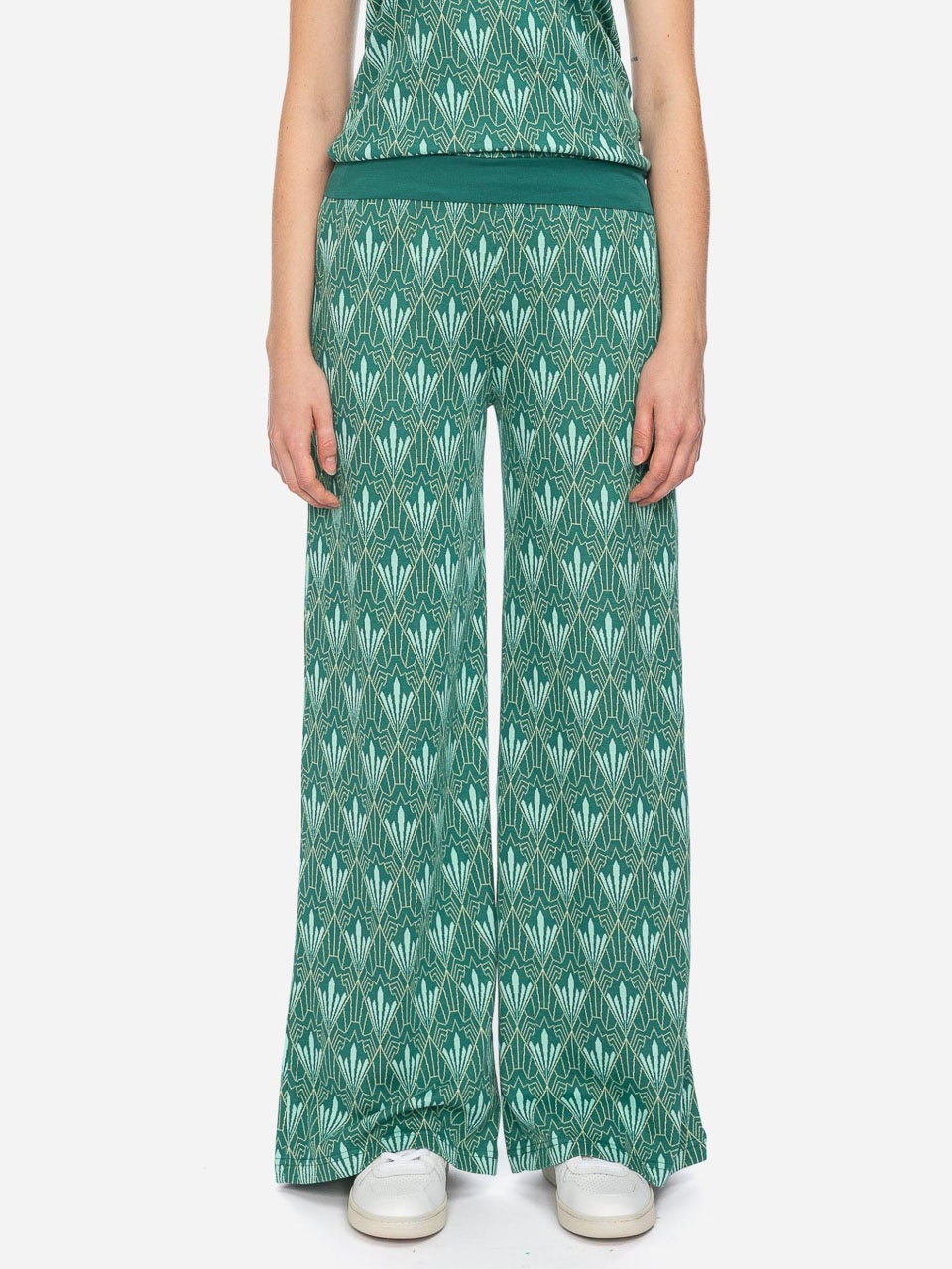 ATO Berlin | Soepele broek Ereski met lichtgroen Jacquard print