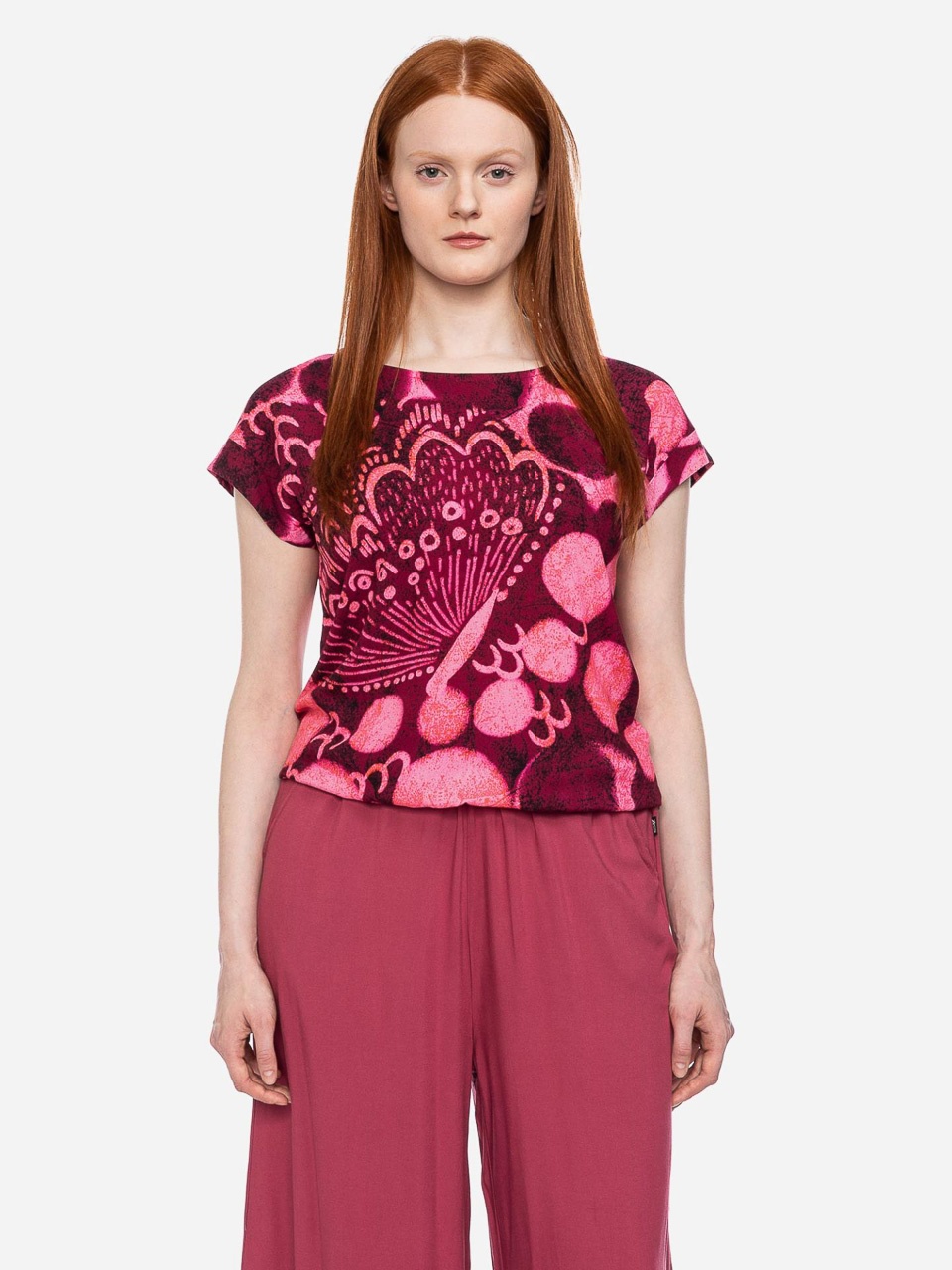 ATO Berlin | Retro shirt Leo met aubergine en pink patroon, bioviscose