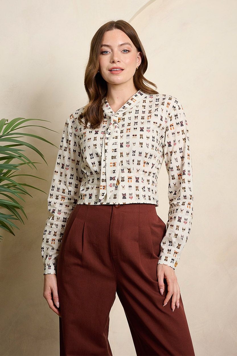Banned | Cherry Cool cat retro blouse met kattensnoetjes Banned | Cherry Cool cat retro blouse met kattensnoetjes