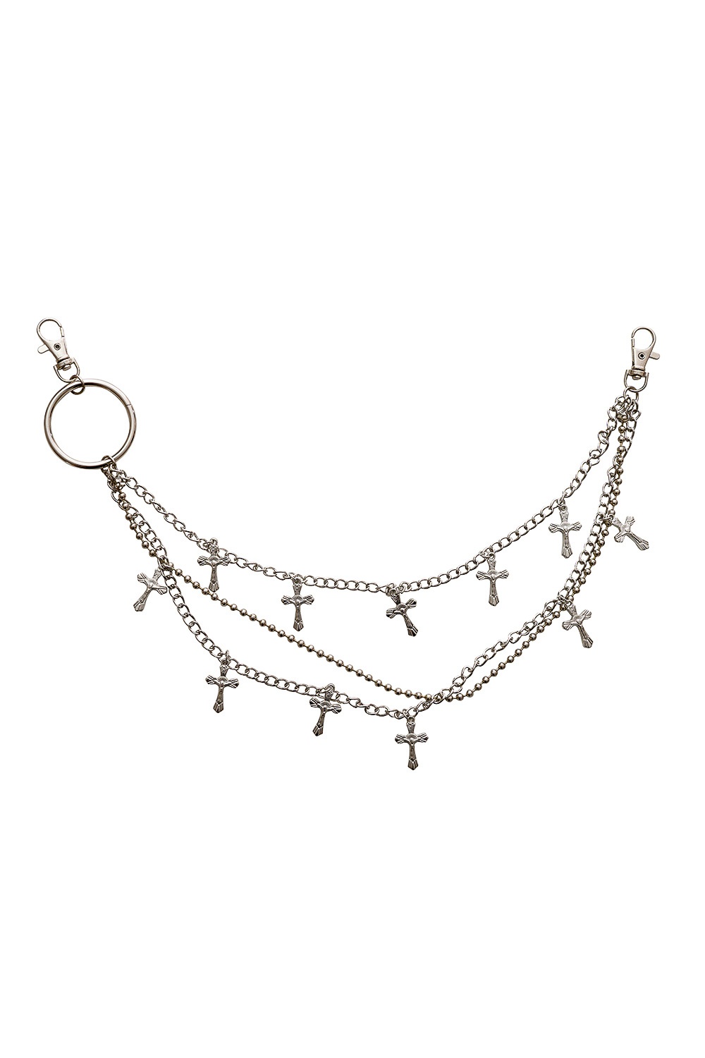 Banned | Goth punk 3-dubbele broekketting met zilverkleurige kruisjes