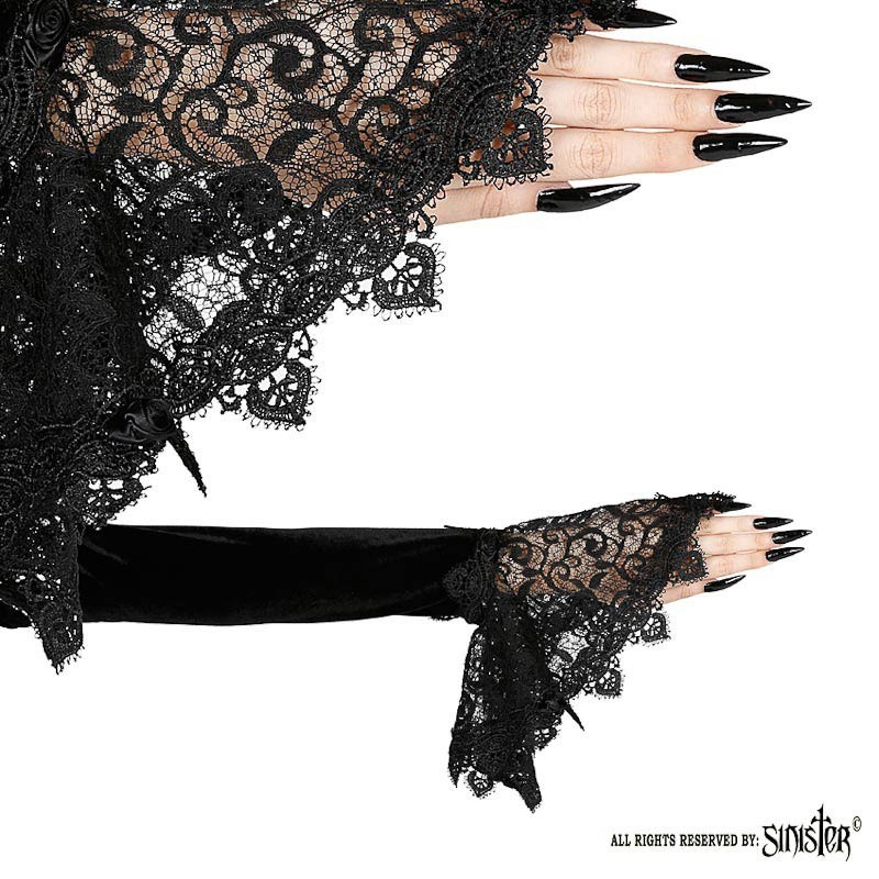 Sinister | Goth armstukken Alina, van stretch fluweel en kant Sinister | Goth armstukken Alina, van stretch fluweel en kant