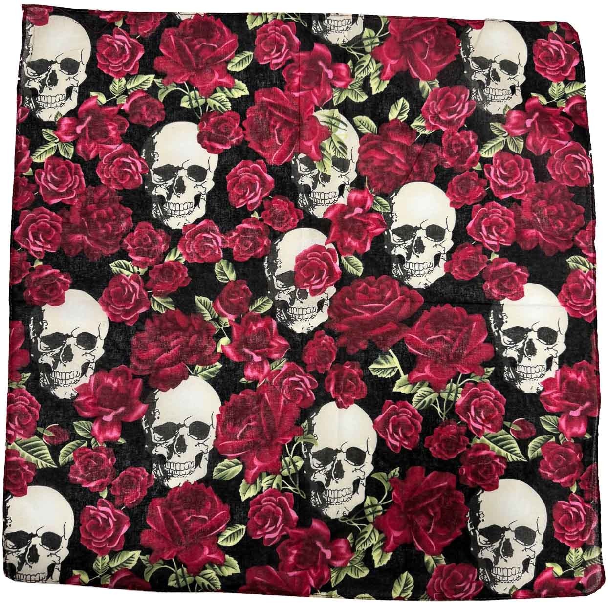 Zacharia | Bandana met skulls en rood rozen print