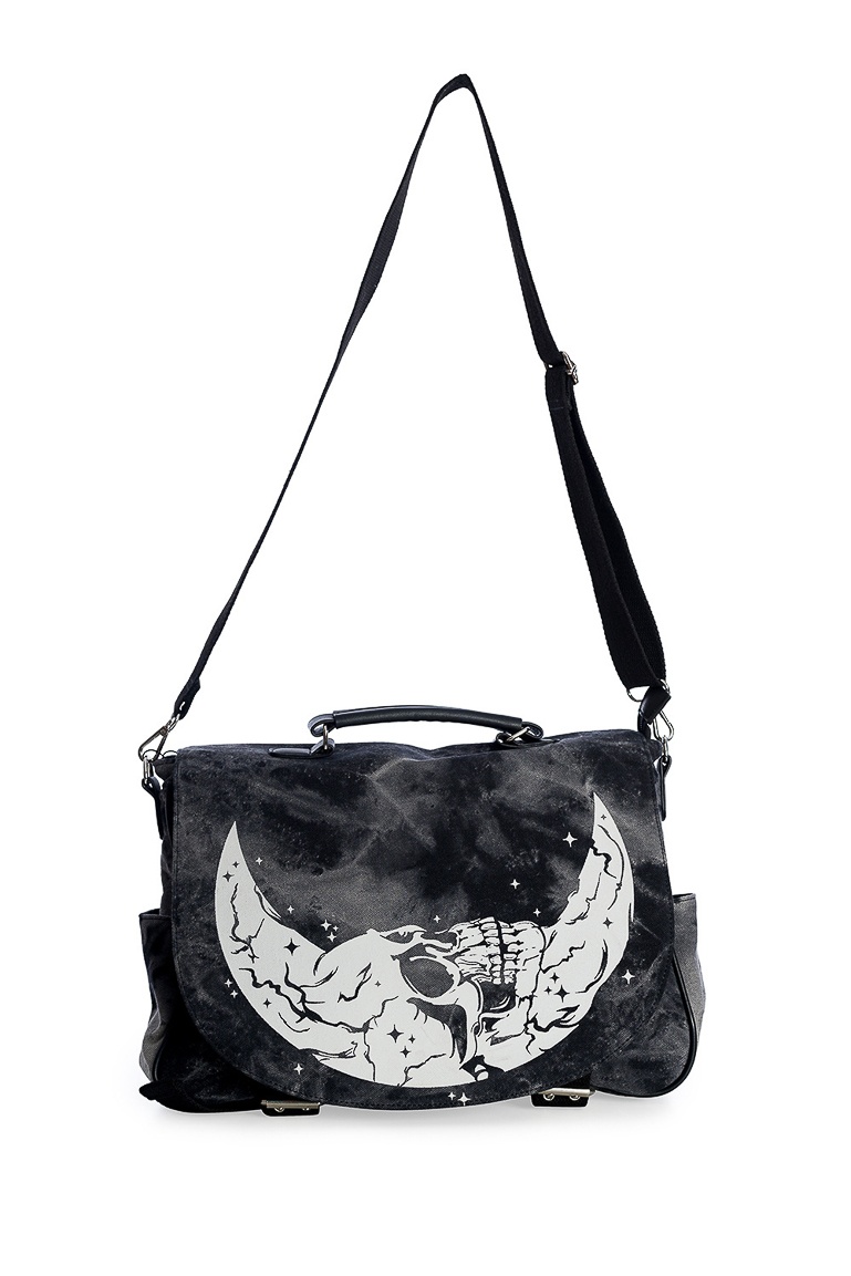 Banned | Schoudertas Chanters, batik grijs met met skullmoon print Banned | Schoudertas Chanters, batik grijs met met skullmoon print