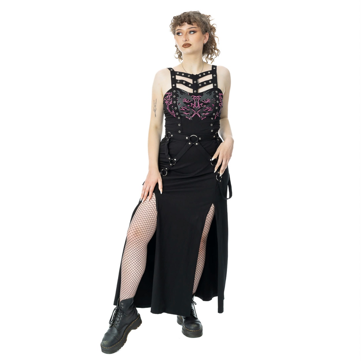 Poizen Industries | Lange rok Amaranth met lange spliten, bondage banden en ringen 