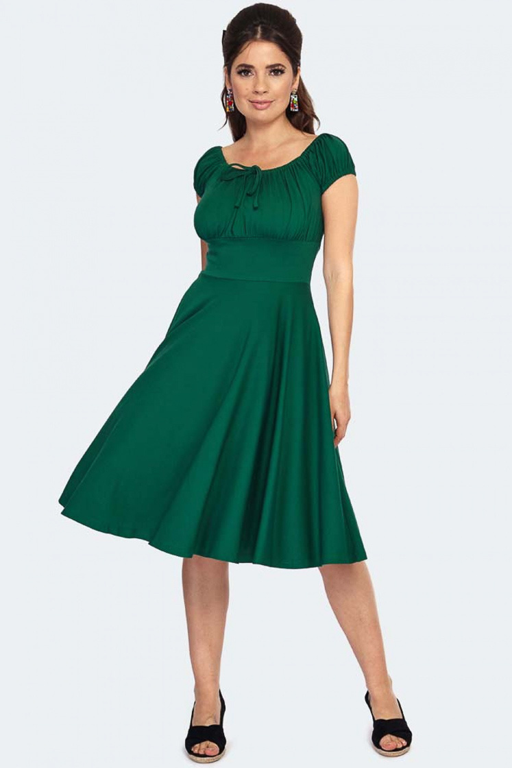 Voodoo Vixen | Jaren 60 groene Retro swing jurk met korte mouw