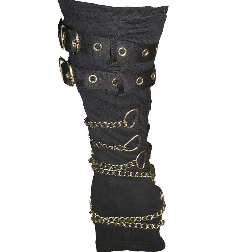 Armwarmers, Arch met zilverkleurige gespen en kettingen Armwarmers, Arch met zilverkleurige gespen en kettingen