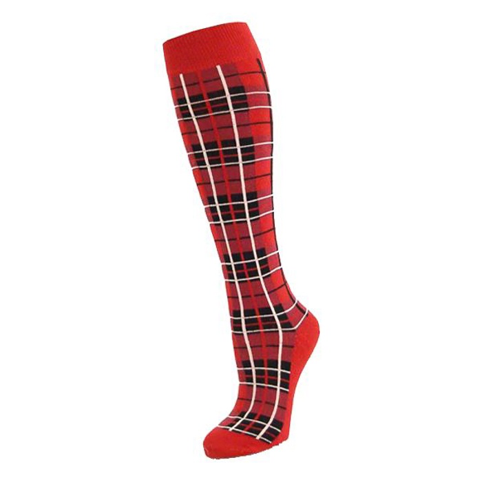 Macahel | Heren, Kniesokken zwart met Rode Tartan Macahel | Heren, Kniesokken zwart met Rode Tartan