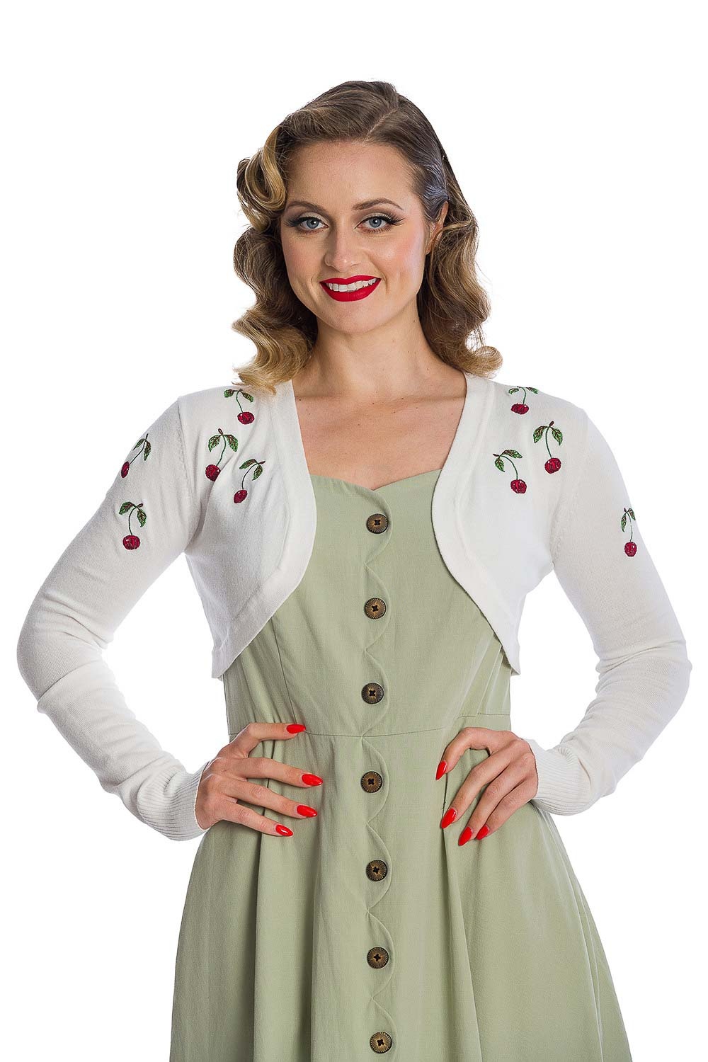 Banned | Offwhite vestje, bolero Summer cherry