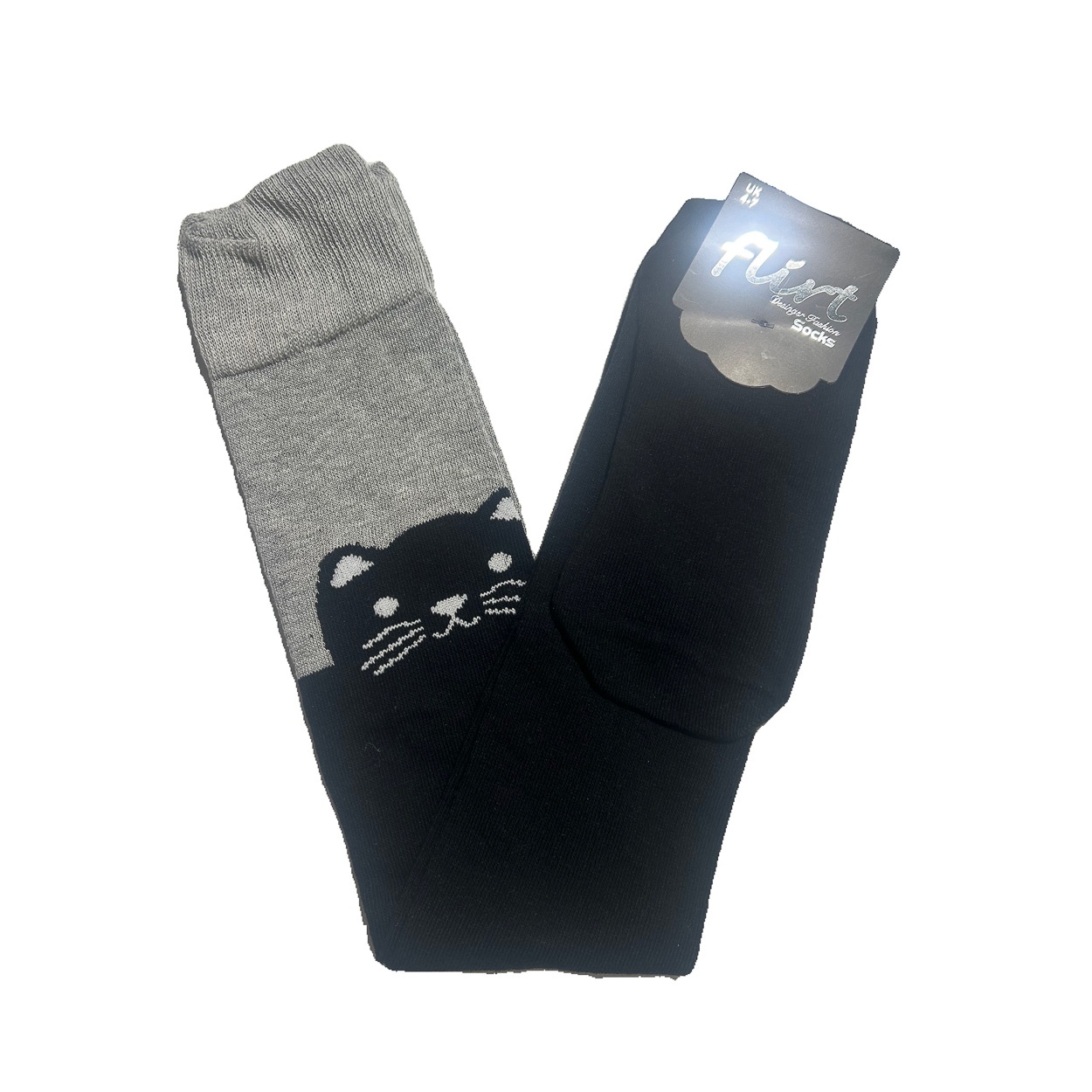 Flirt | Zwarte grijze Overknee sokken met kattensnoetje en staart