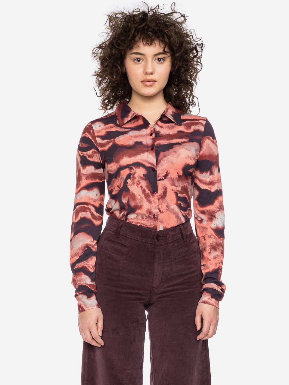 ATO Berlin | Blouse Arabella, bordeaux roze wolkig patroon
