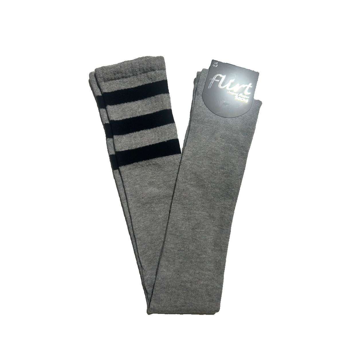 Flirt | Grijze overknee sokken met 3 zwarte strepen, extra lang