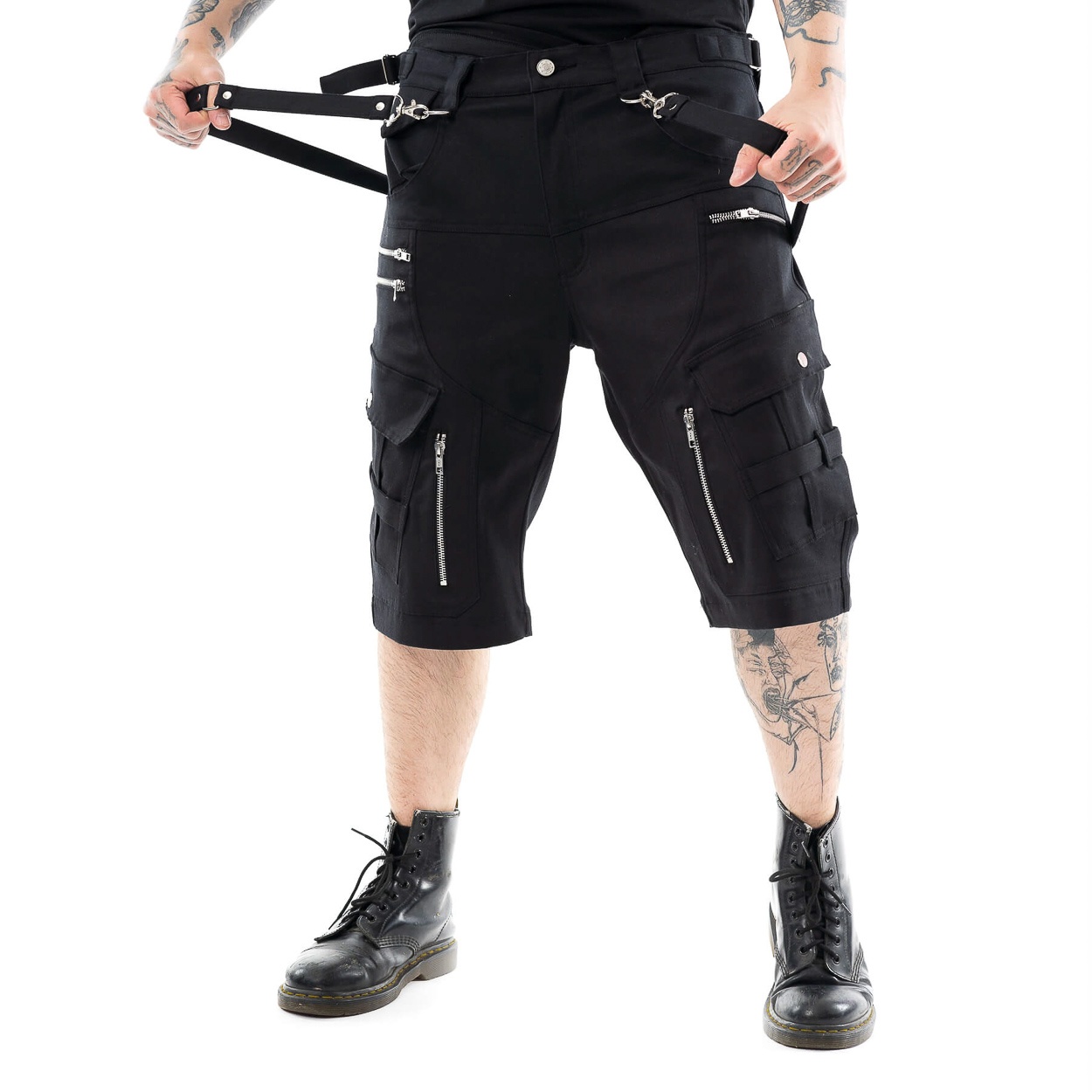Vixxsin | Industrial korte broek Sydney zwart met ritsen, straps en zakken