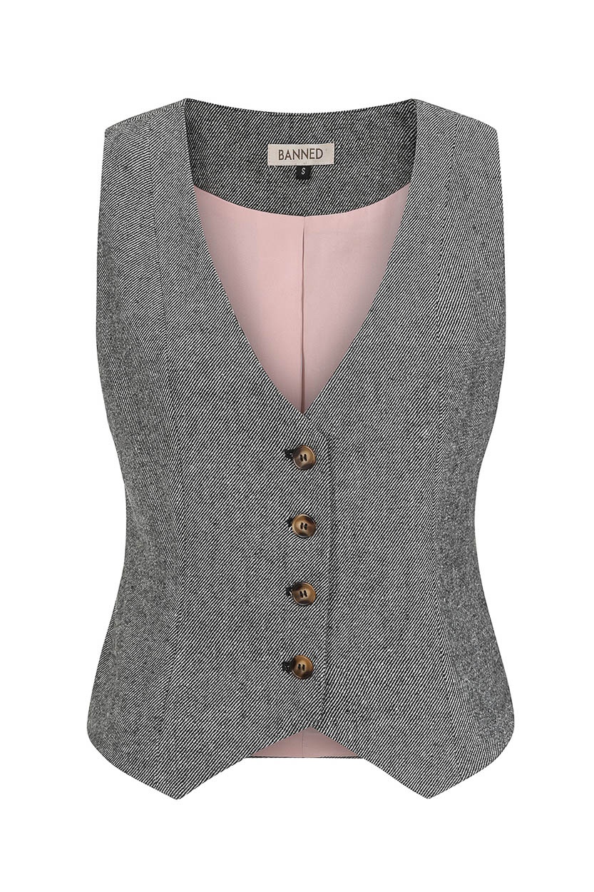 Banned | Gilet Selma grijze herringbone, Queensize