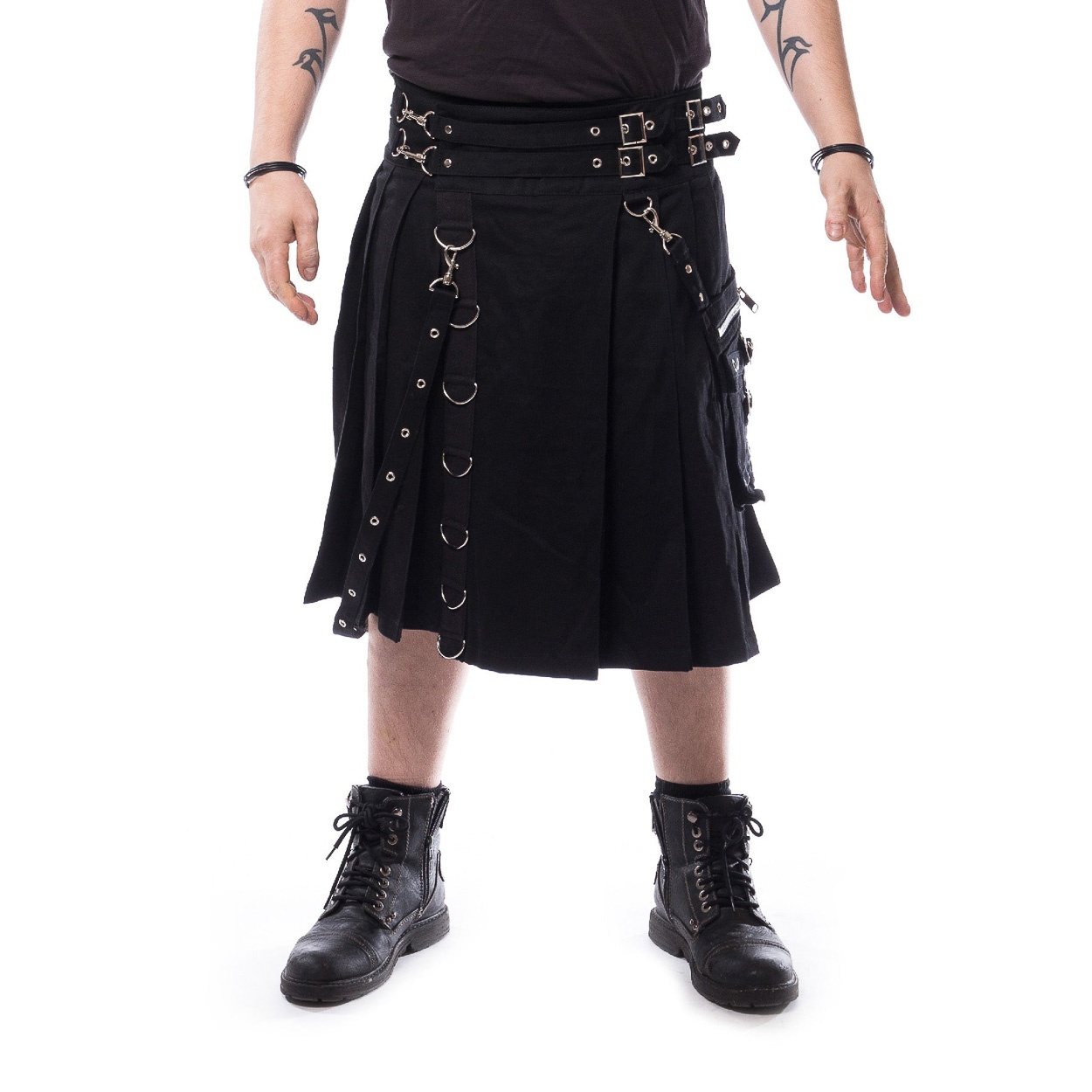 Chemical Black | Punk Kilt Calle, met geplooid rokdeel gespen, D-ringen en eyelets