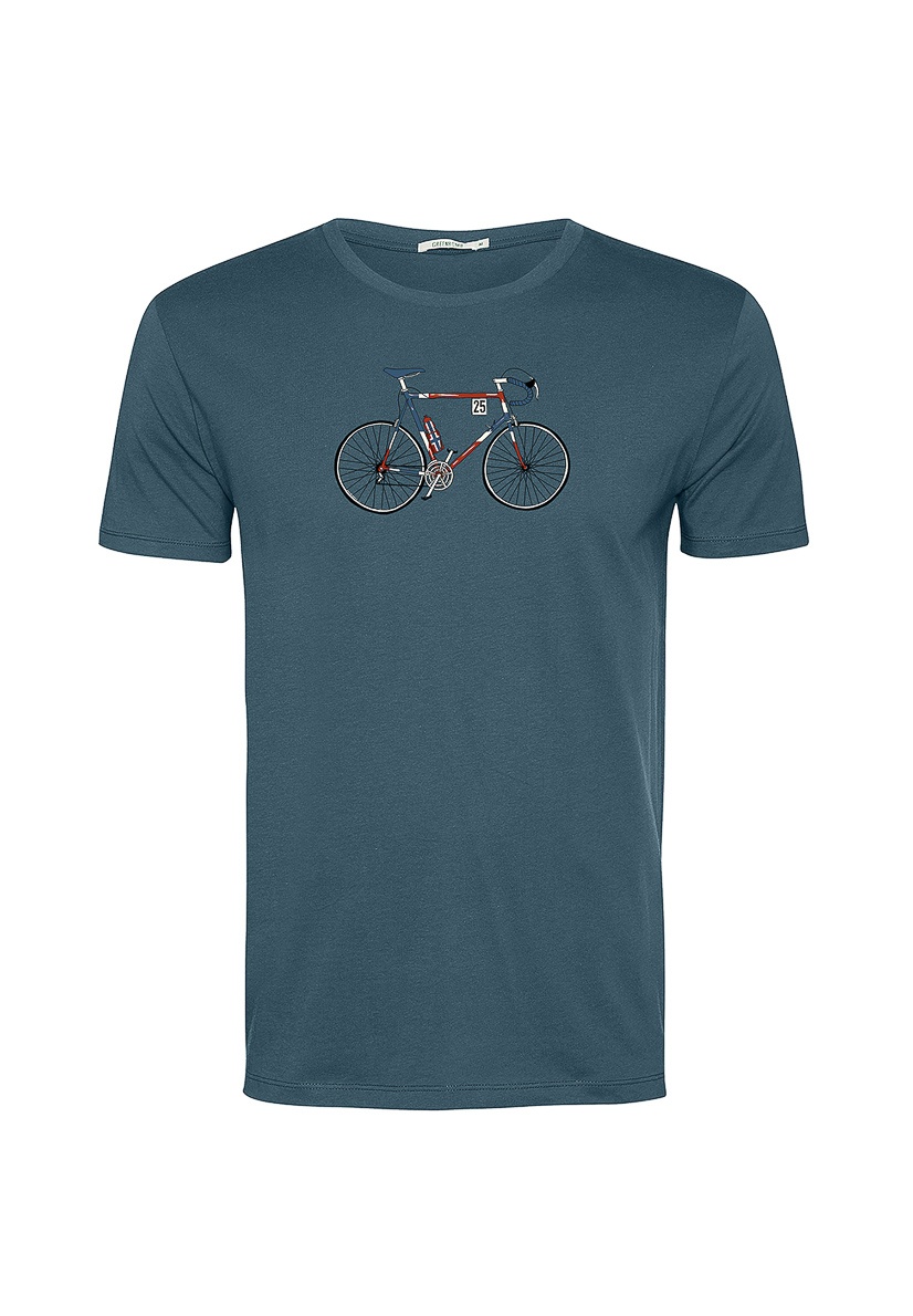 Green Bomb | T-shirt Bike Mikkel, steen blauw bio katoen