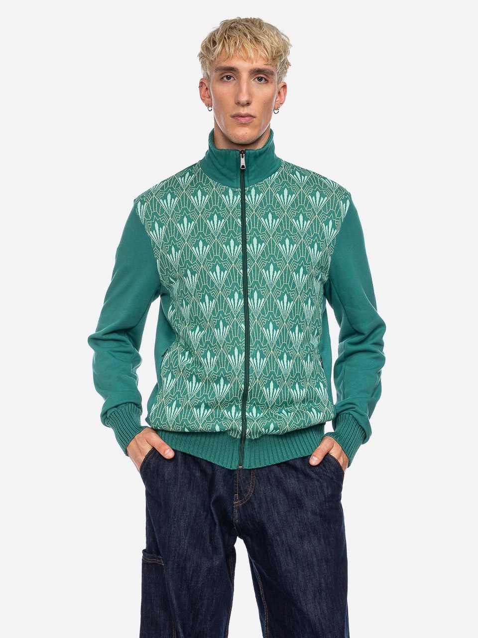 ATO Berlin | Vest Toni groen en mintgroen grafisch patroon, biokatoen ATO Berlin | Vest Toni groen en mintgroen grafisch patroon, biokatoen