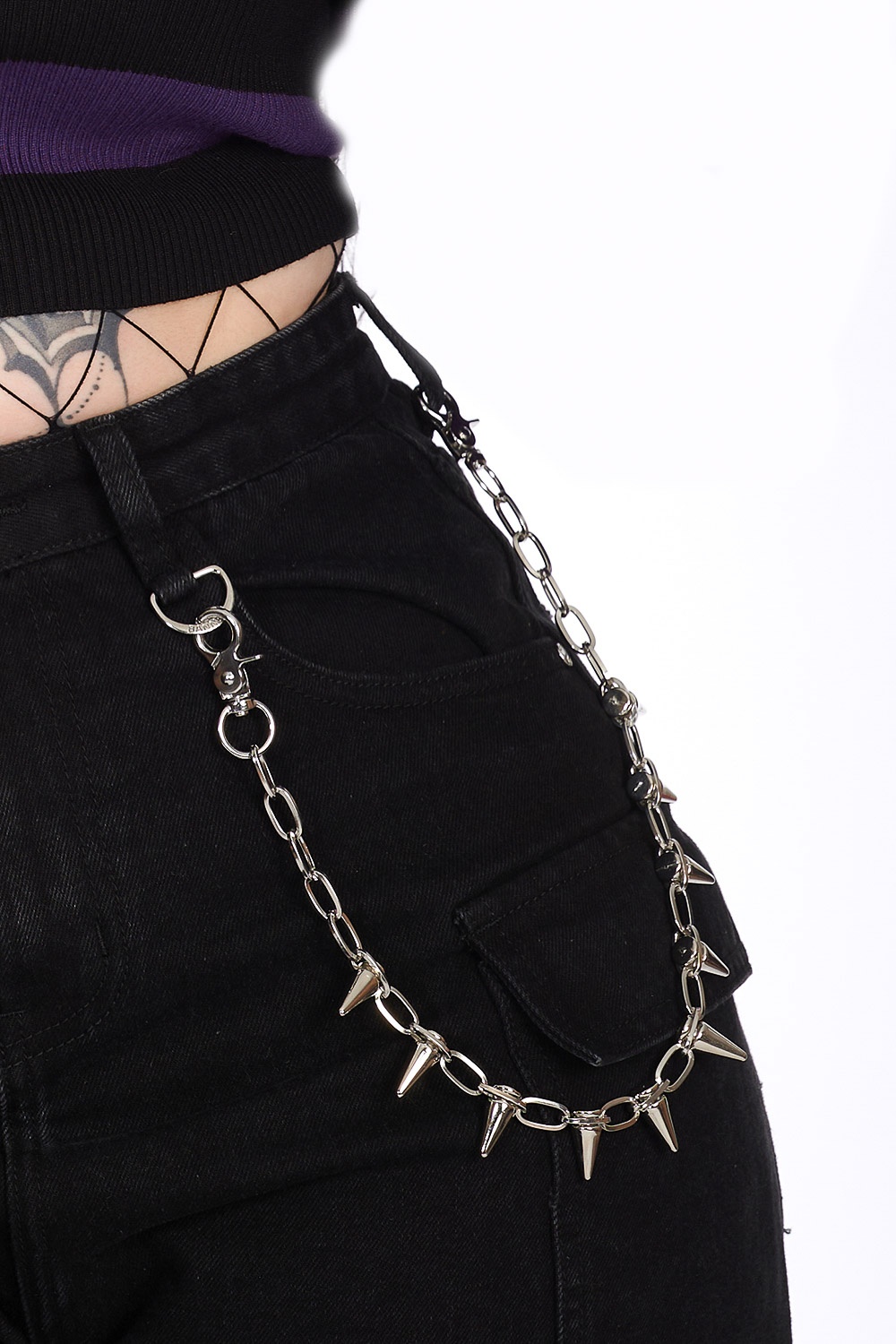 Banned | Goth punk broek ketting met zilverkleurige spikes