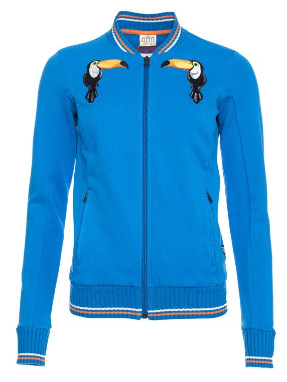 Sportjas Anne, helder blauw bio katoen Tukan borduursel Sportjas Anne, helder blauw bio katoen Tukan borduursel