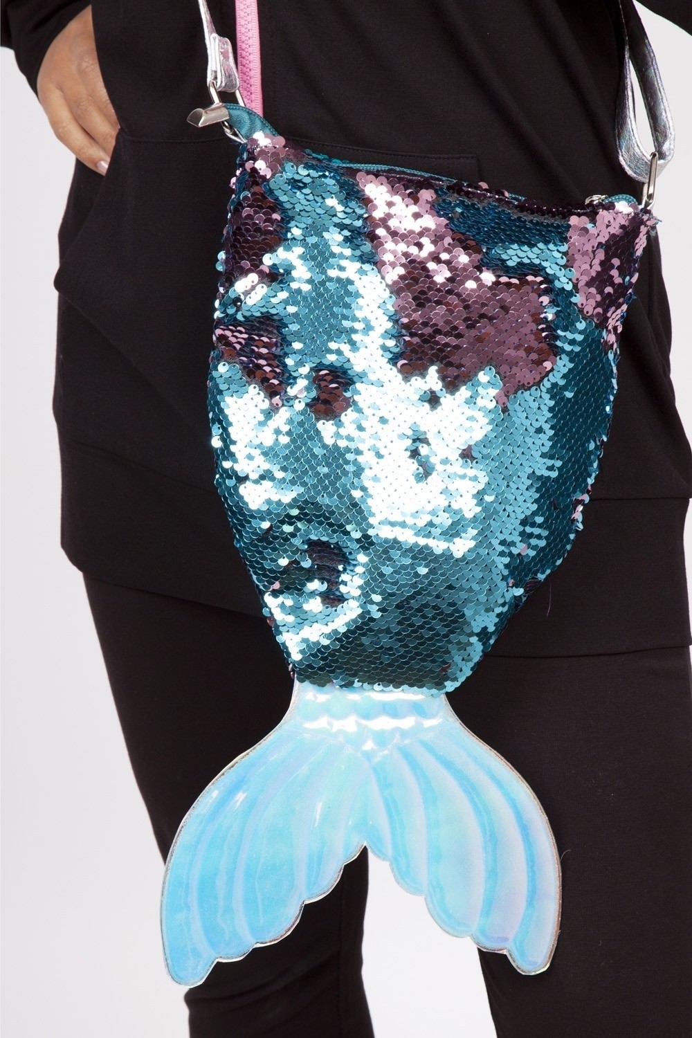 Schoudertas, Mermaid dreams met glimmende pailletjes en staart Schoudertas, Mermaid dreams met glimmende pailletjes en staart